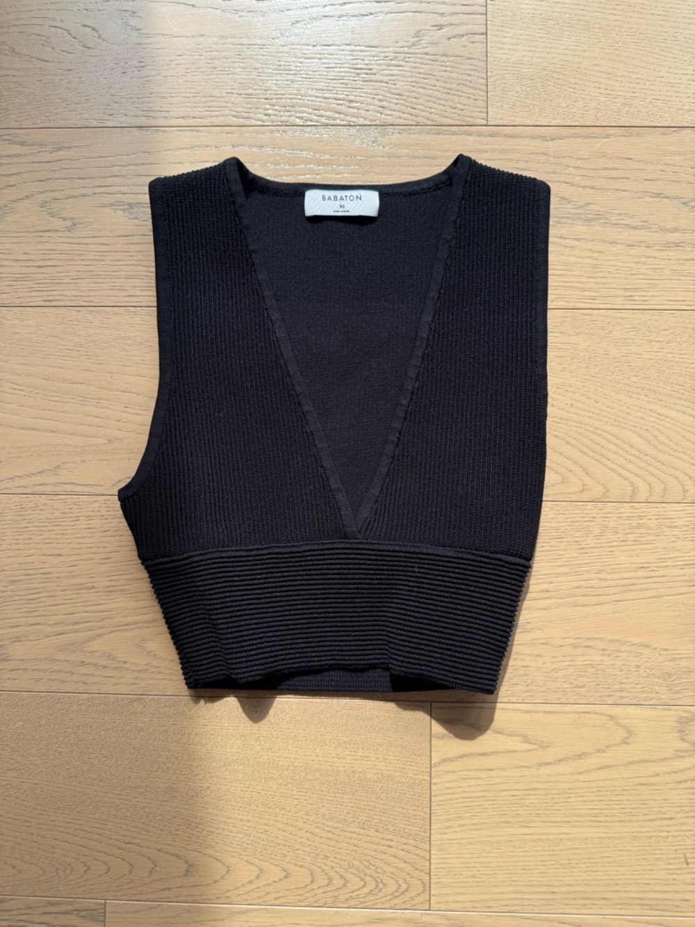 Aritzia x Babaton Black Ribbed V-Neck Knit Tank Top